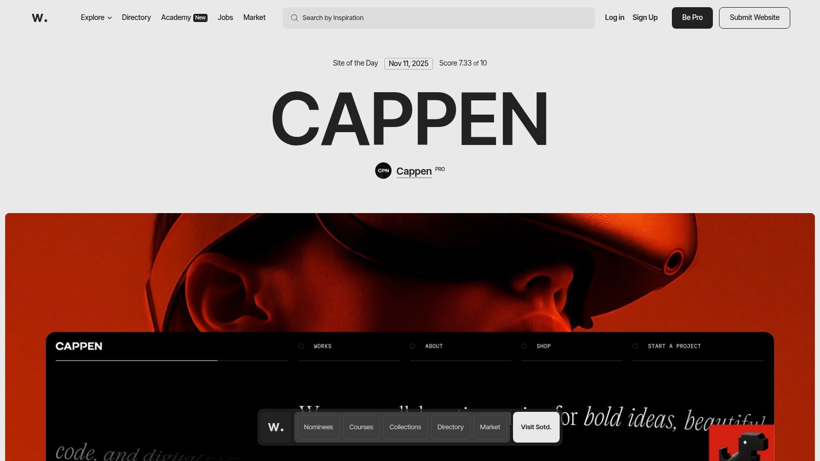 Awwwards website showcasing a gallery of award-winning website designs