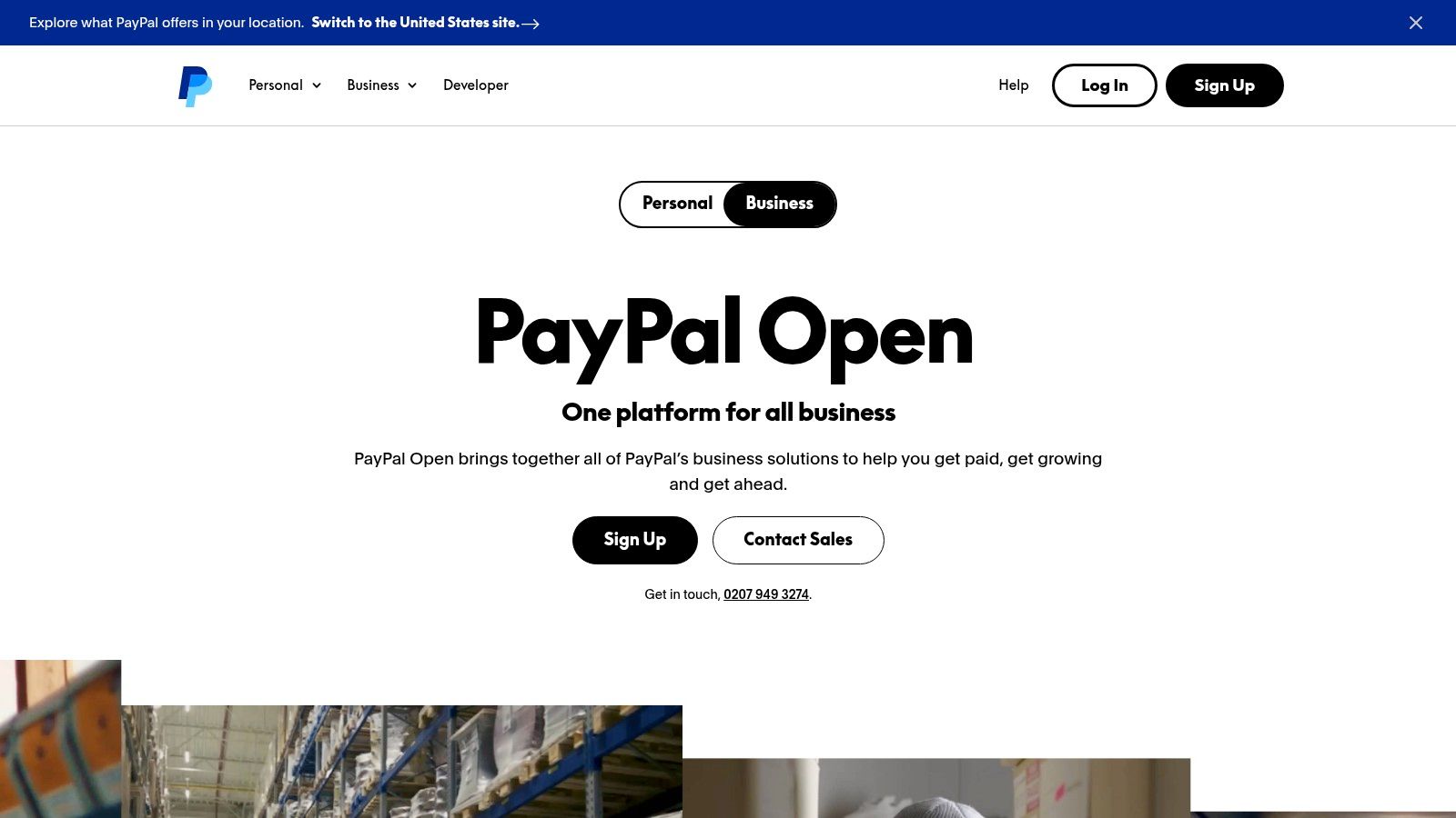 The PayPal business dashboard showing account balance, recent activity, and quick links for an ecommerce store.