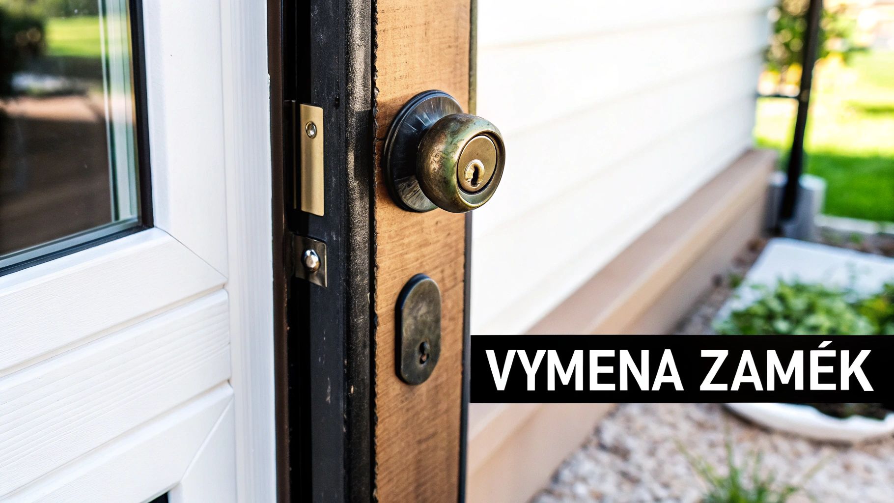 Výměna zámku u dveří - detail starého zámku na dřevěných dveřích s klíčovou dírkou
