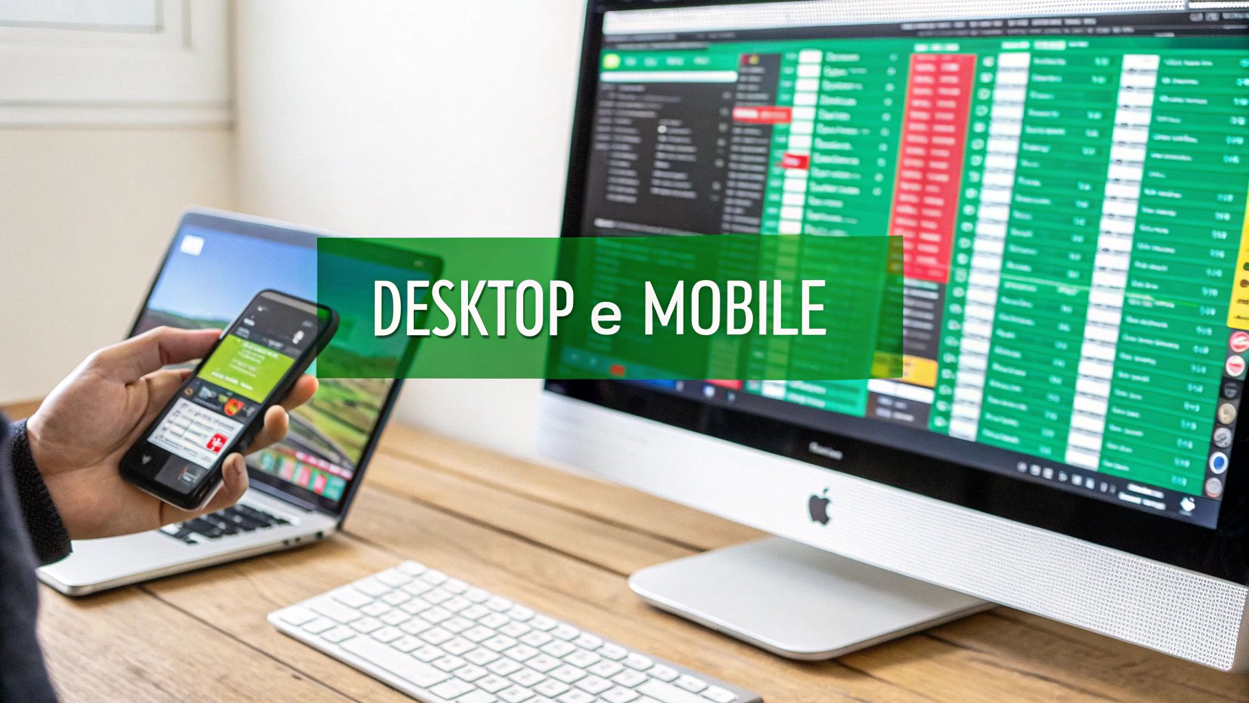 Persona che scommette su Bet365 sia da computer che da smartphone