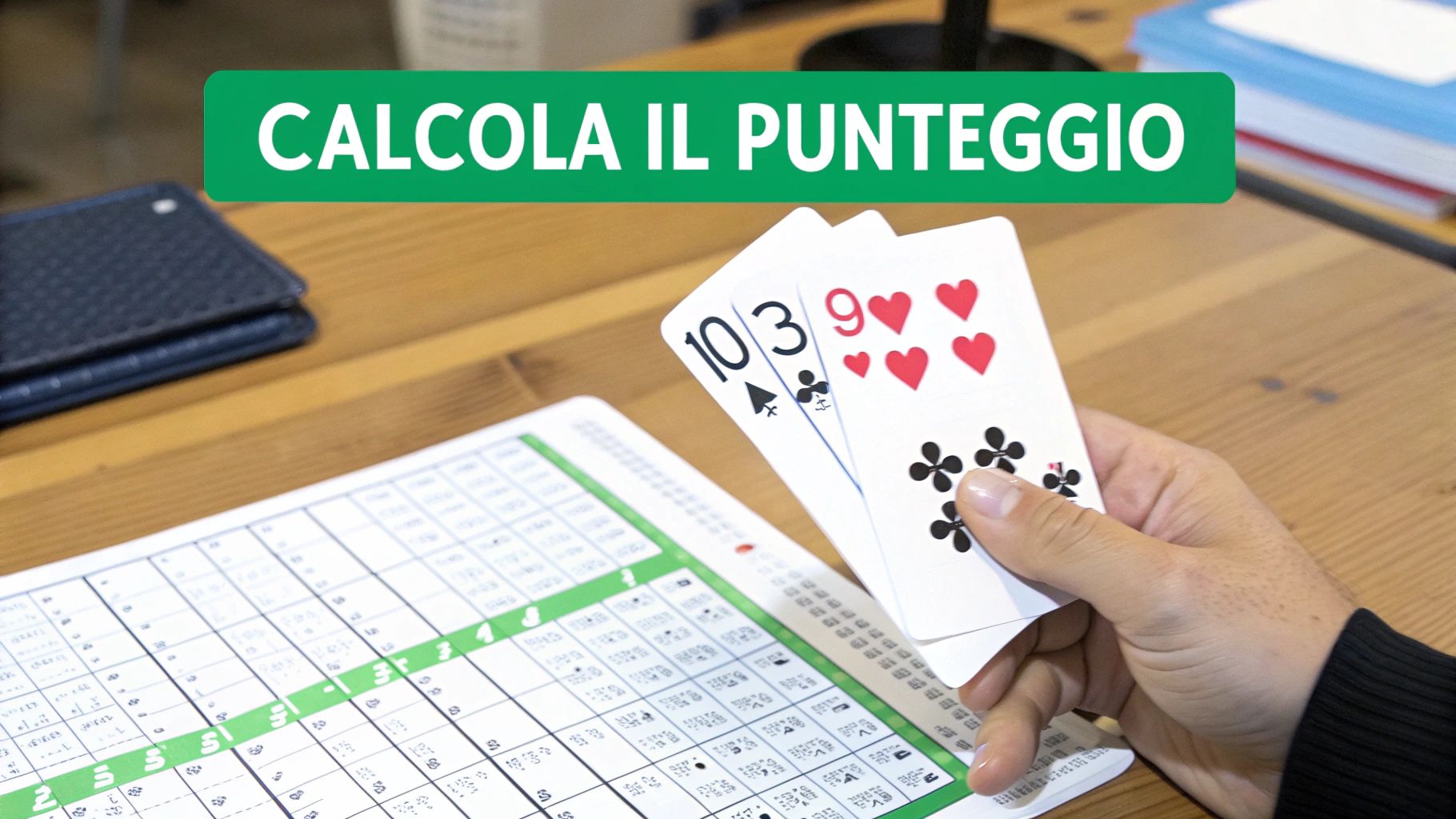 A hand of playing cards with aces and face cards visible