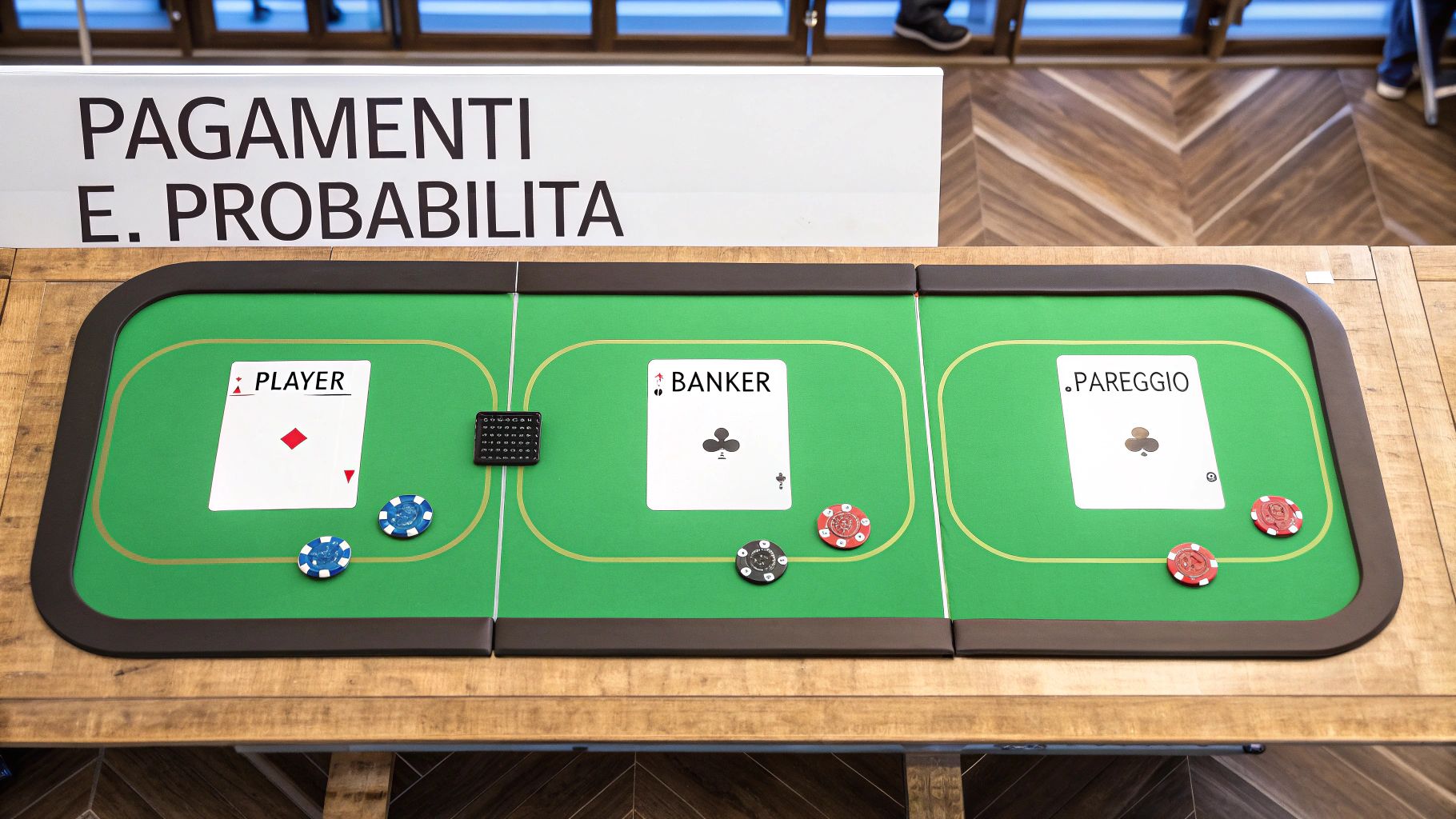 Un mucchio di fiches da casinò di vari colori su un tavolo da gioco.