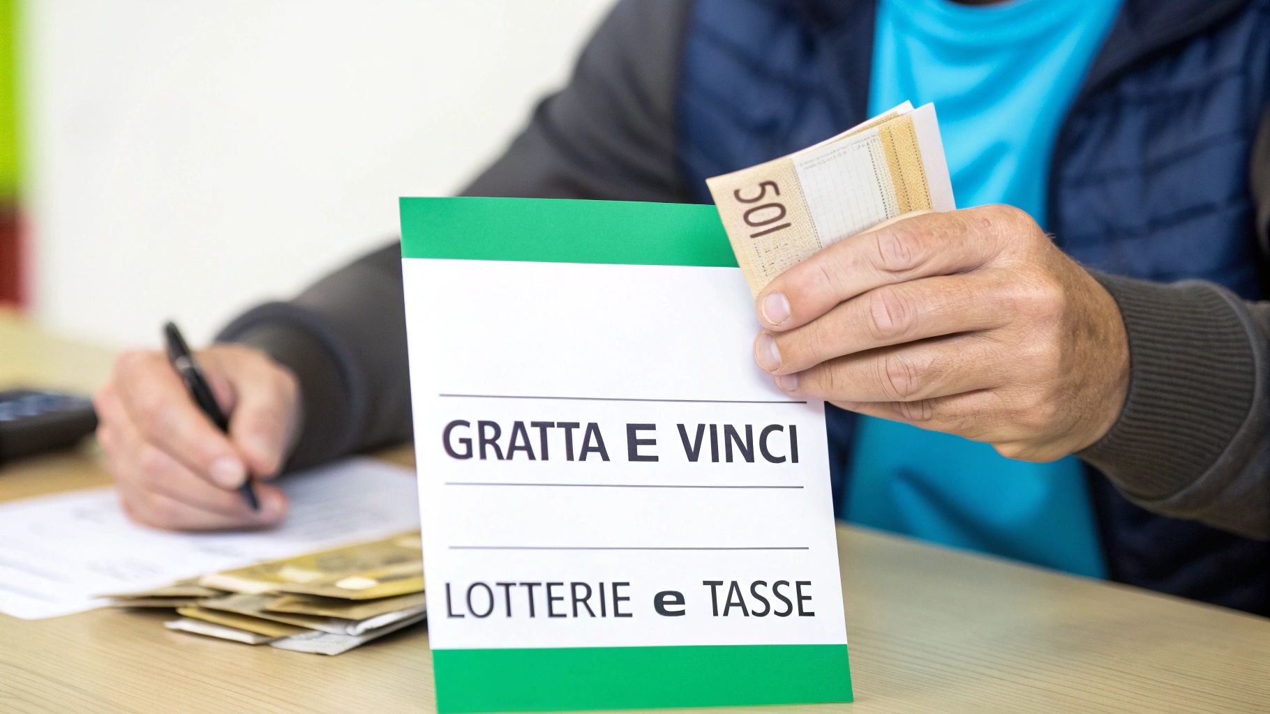 Un biglietto del Gratta e Vinci vincente accanto a una moneta, simbolo di fortuna immediata