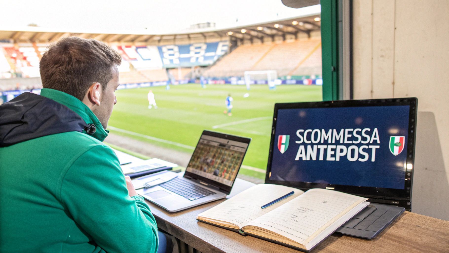 Tifosi di calcio che esultano in uno stadio illuminato di notte.