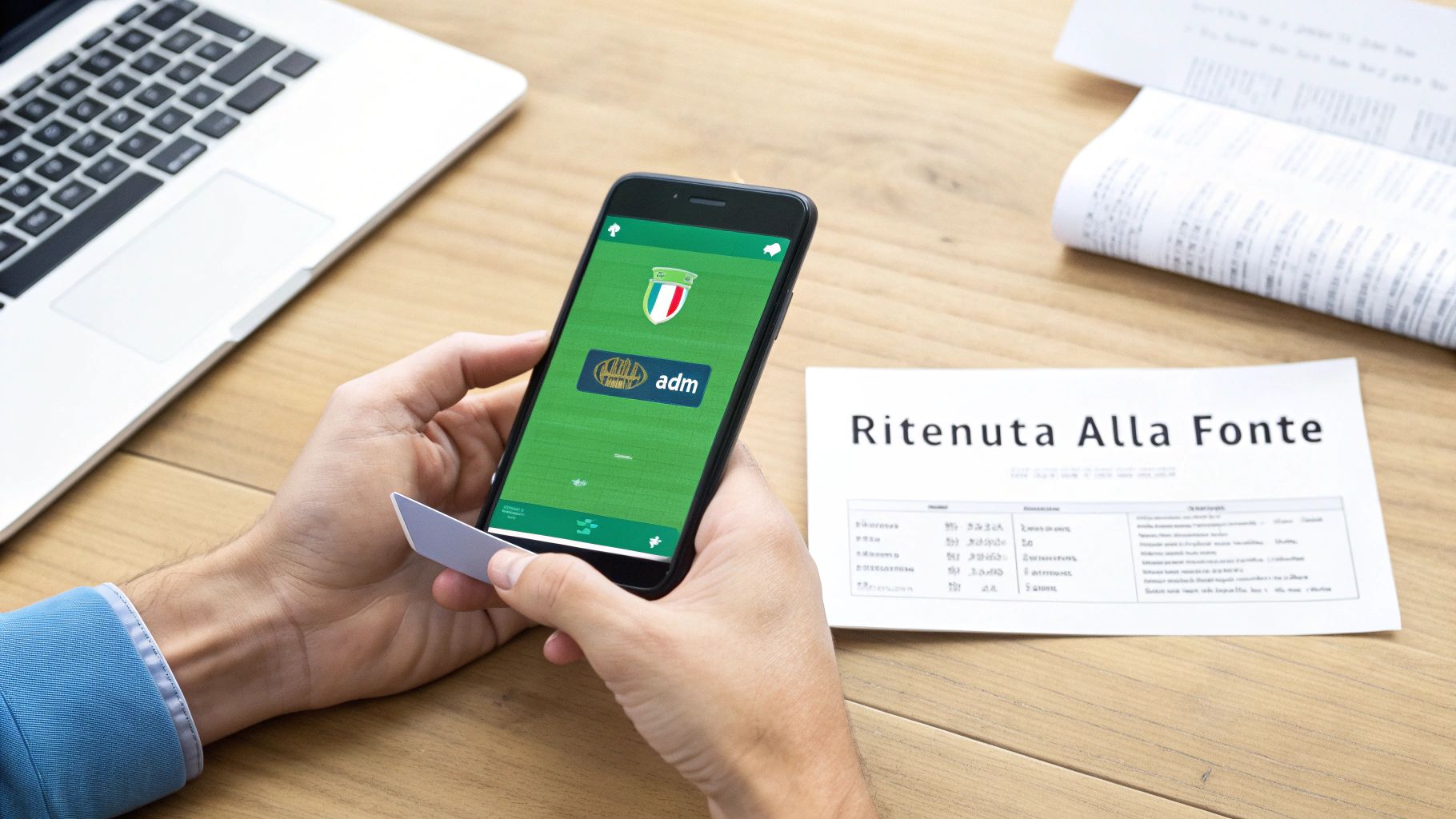 Un giocatore sorridente guarda il suo smartphone dopo una vincita online