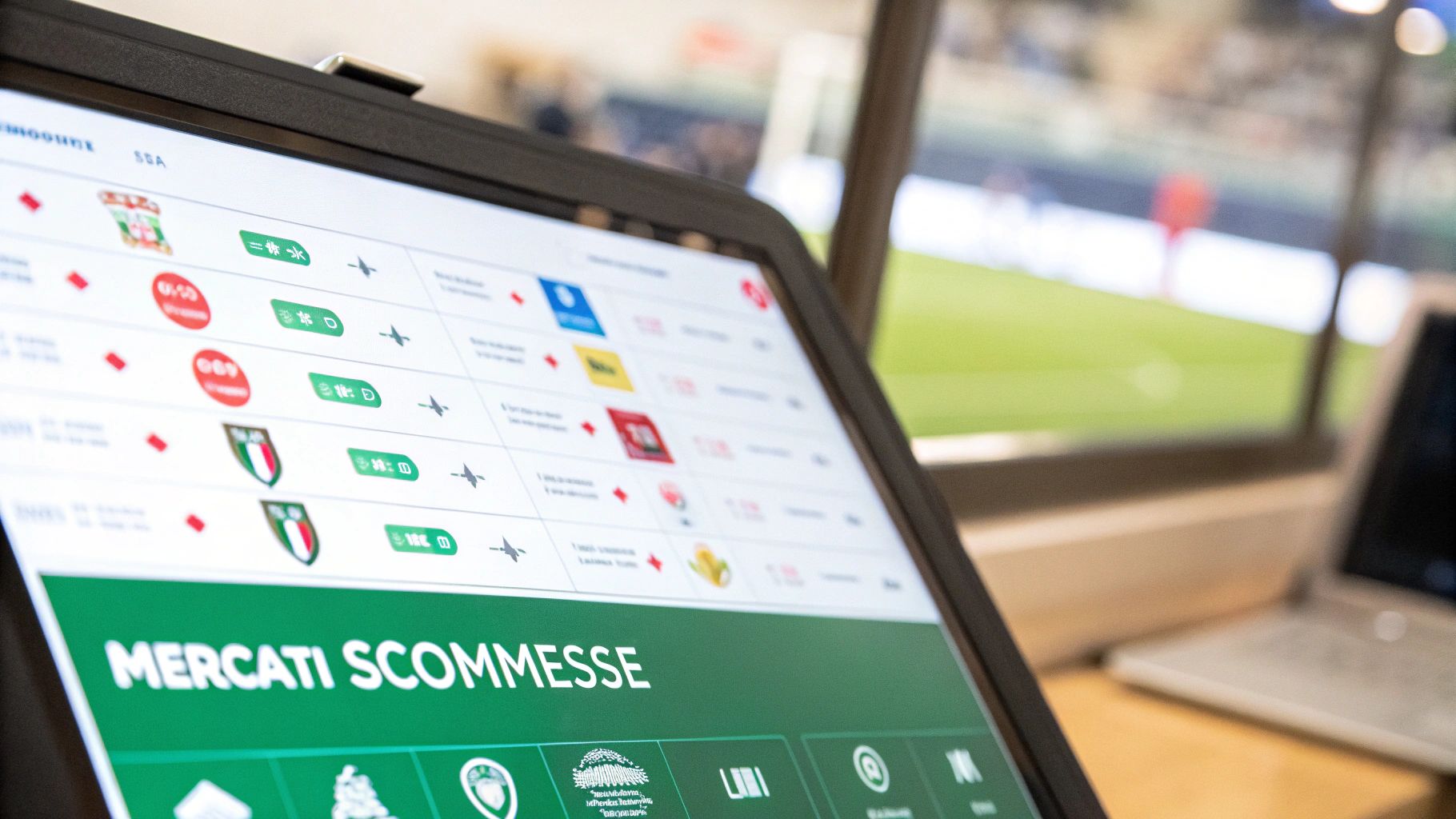 Una persona analizza grafici e dati sportivi su più schermi, simboleggiando la profondità dei mercati di Bet365