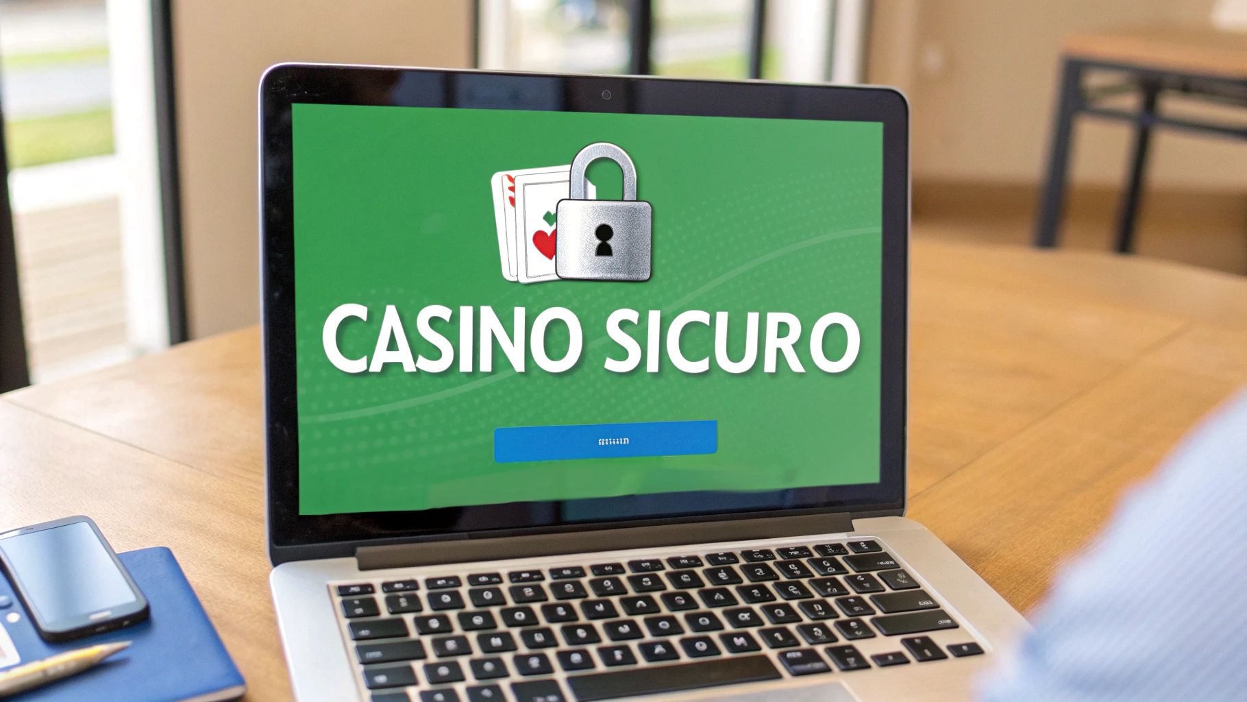 Un'immagine stilizzata di un lucchetto sovrapposto a uno schermo di laptop, che simboleggia la sicurezza del gioco online.