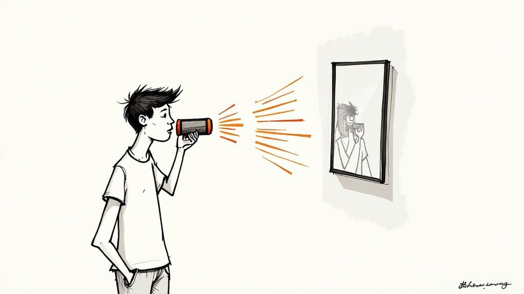 Two people having a confident and engaging conversation in a cafe setting.