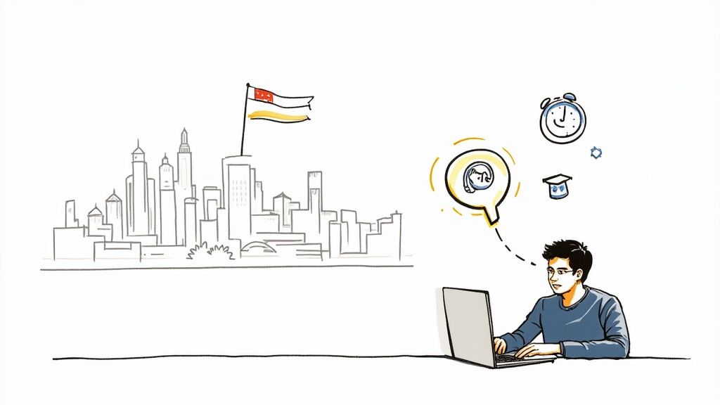 Students engaged in an online class from their home in Singapore