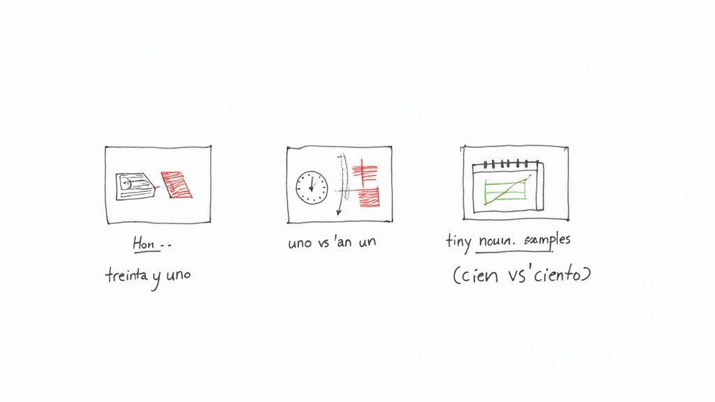 A person pointing to numbers on a colourful wall calendar.