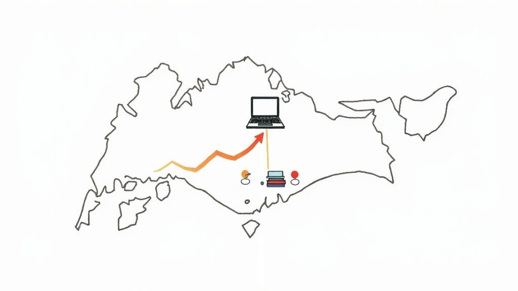 A female online tutor teaching a student remotely.