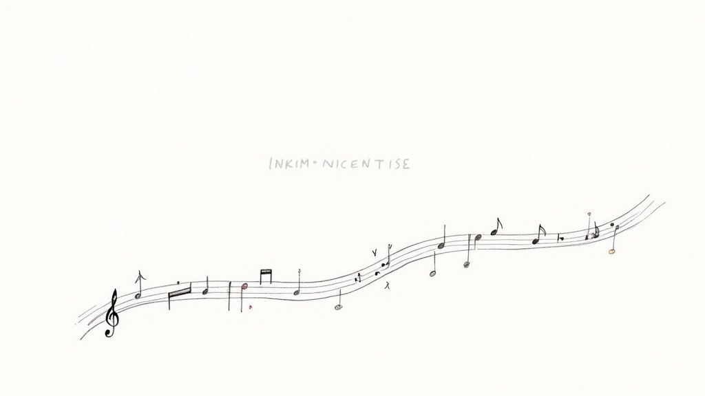 A person looking thoughtfully at a question mark, surrounded by English learning icons.