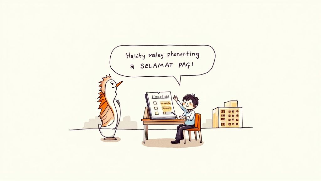 A vibrant street scene in Singapore with Malay cultural elements.