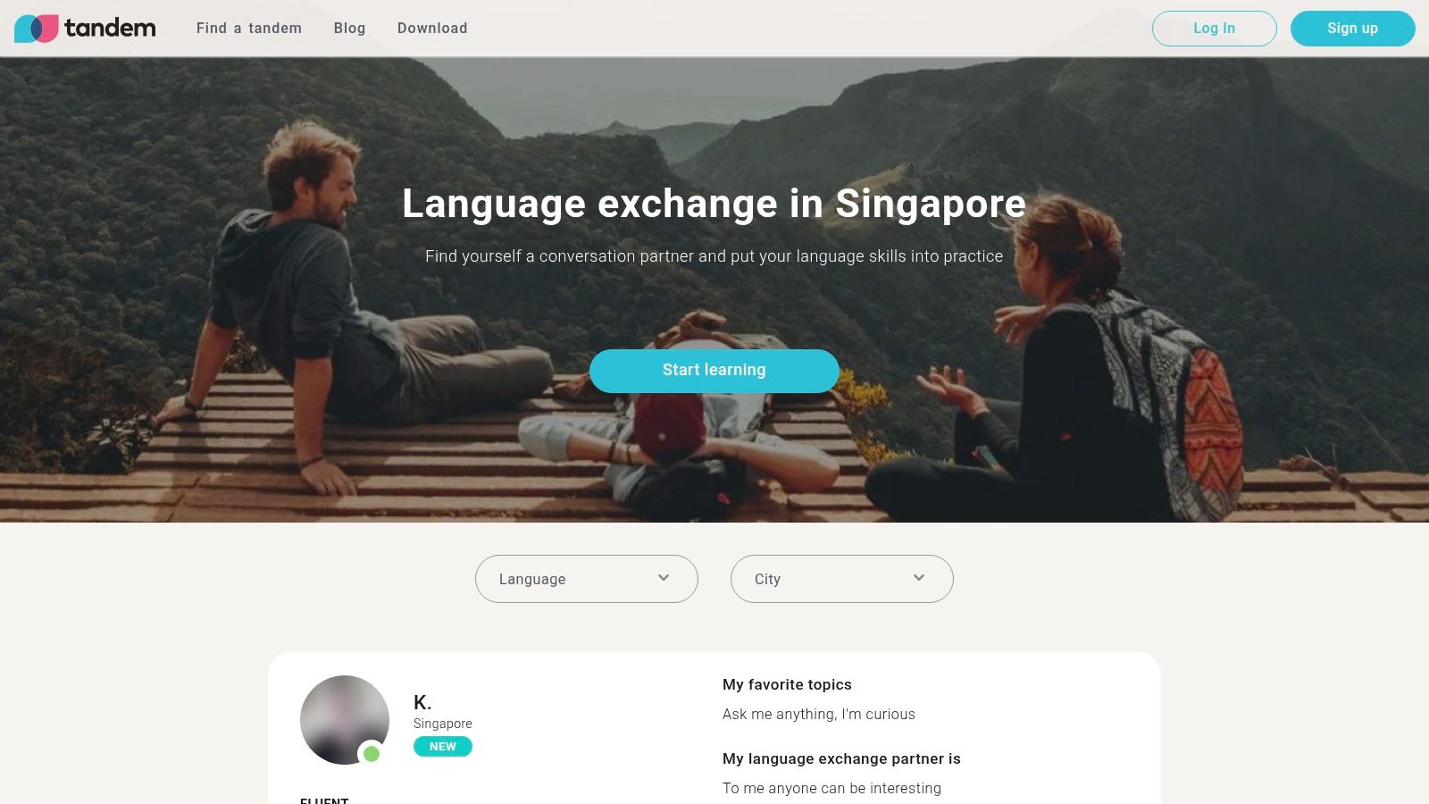 Tandem – Singapore language exchange page
