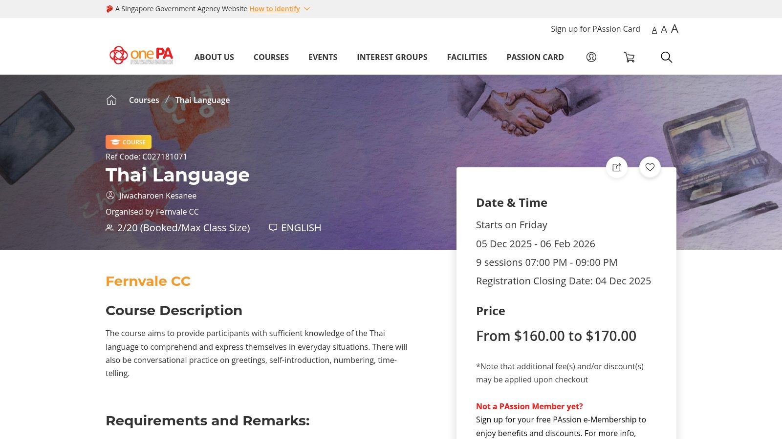 People’s Association / OnePA Thai Language Courses