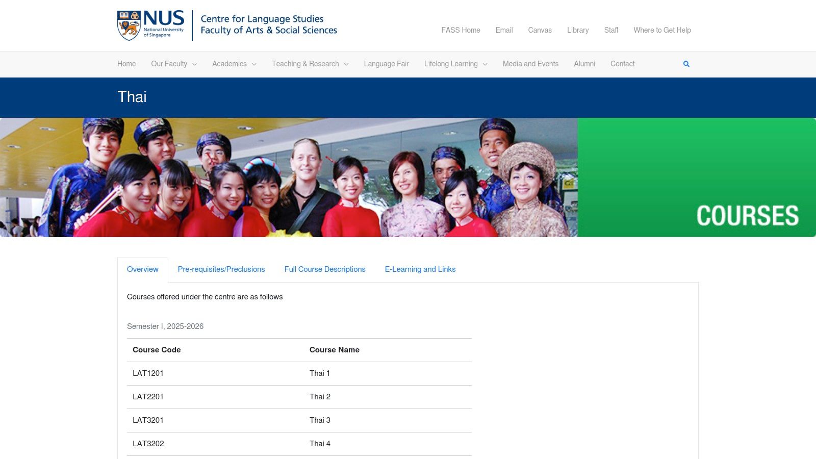 NUS Centre for Language Studies (Undergraduate Thai)