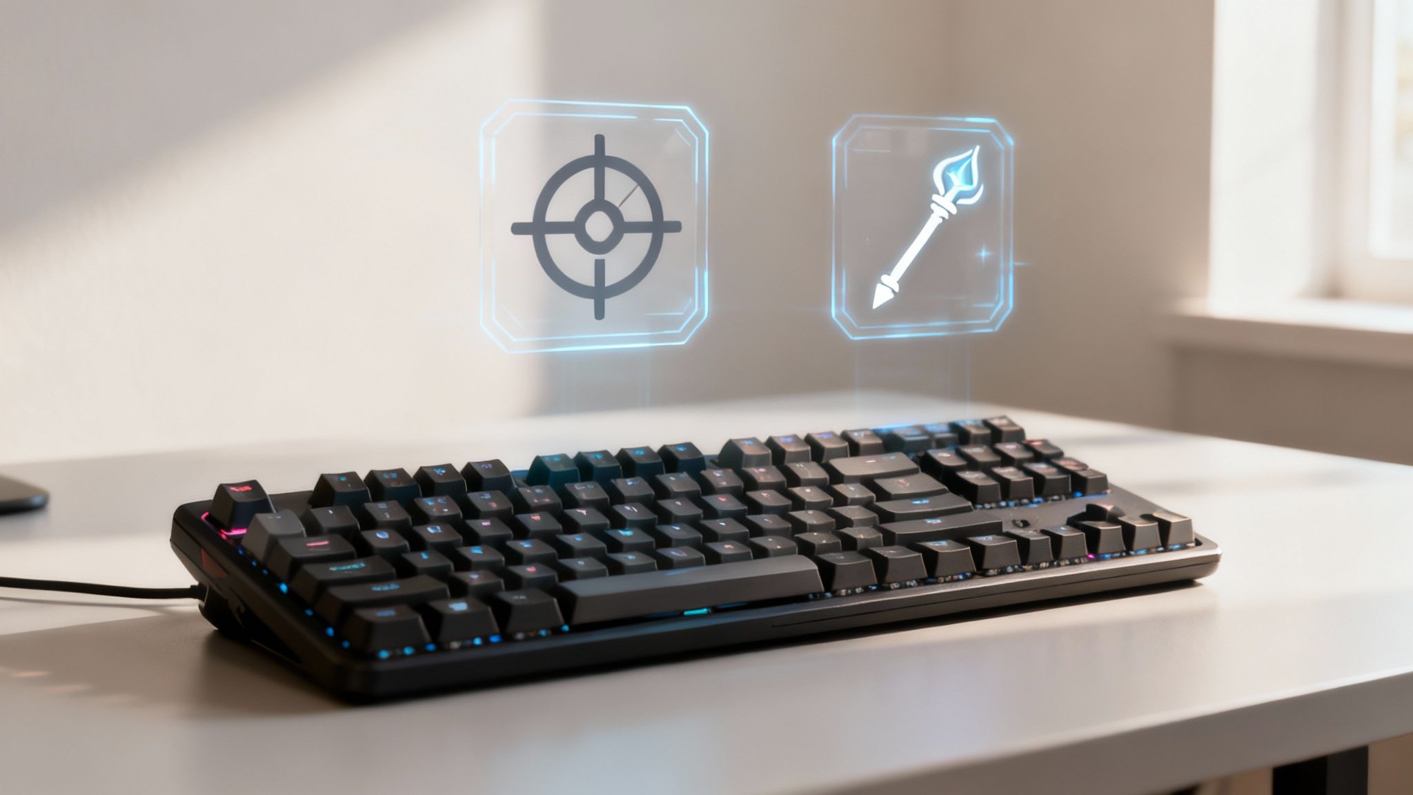 A gamer's hands poised over a brightly lit mechanical keyboard, ready for action.