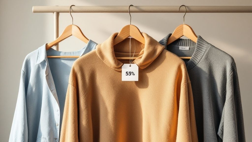 A woman browsing through clothes on a tablet
