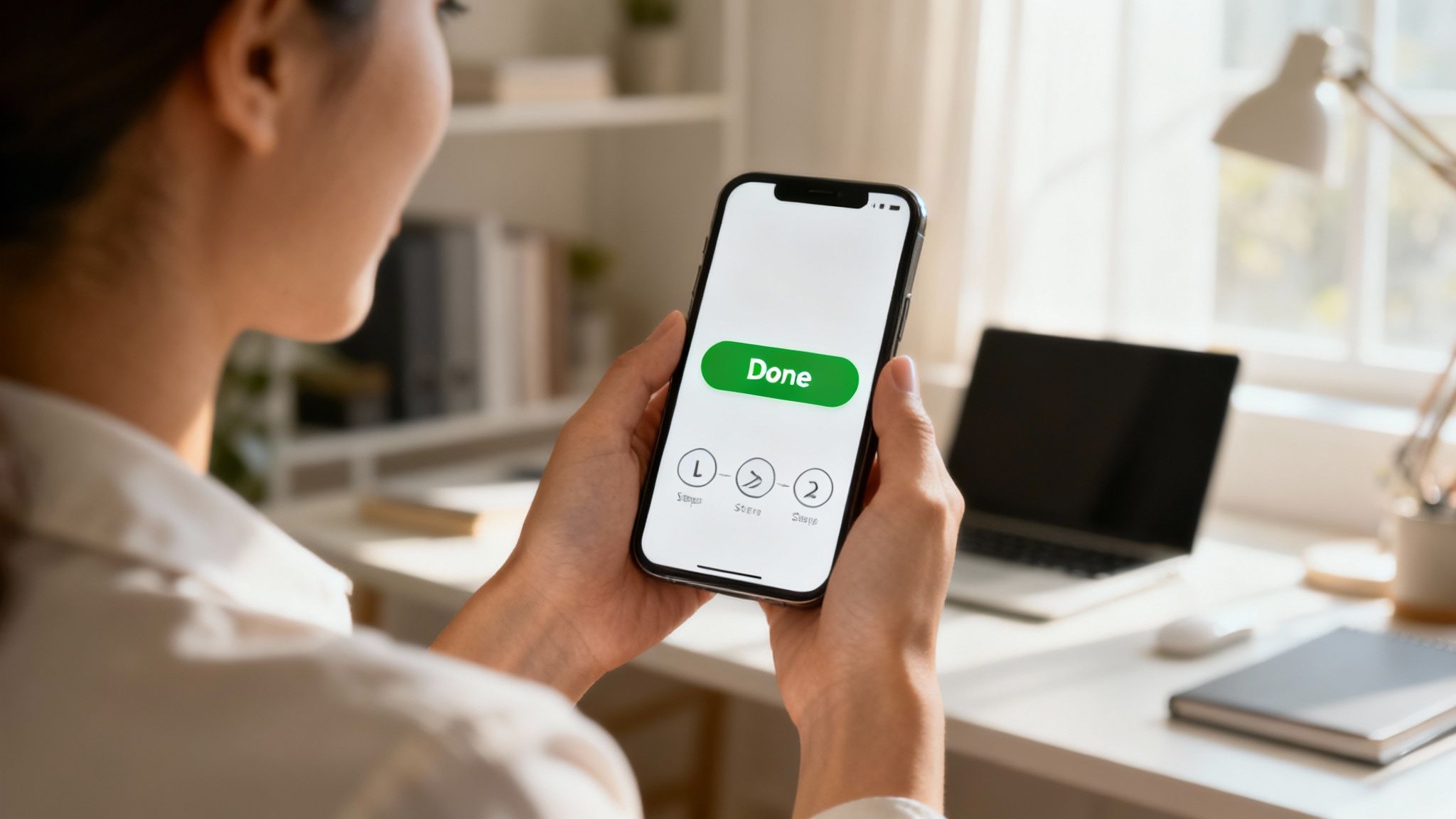 A person effortlessly navigating a simple, clean user interface on a tablet.