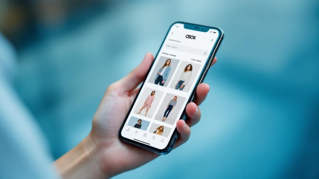 A woman using a fashion app on her phone with AI-generated outfit suggestions.