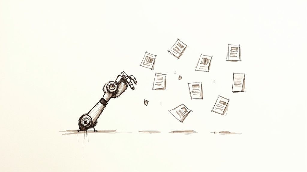 A person at a desk with automated gears turning in the background, representing efficiency.