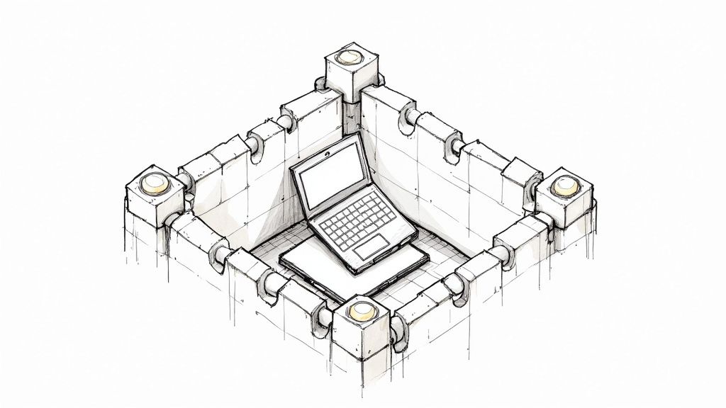 Padlock icon over a digital background, symbolizing a secure fortress
