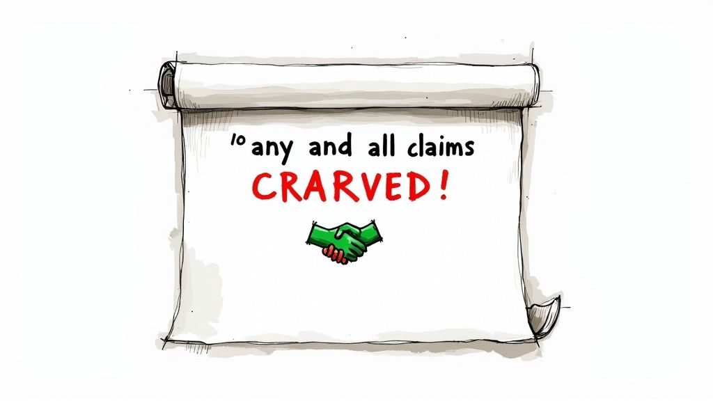 A red flag on a contract document, symbolizing a warning or red flag in legal terms.