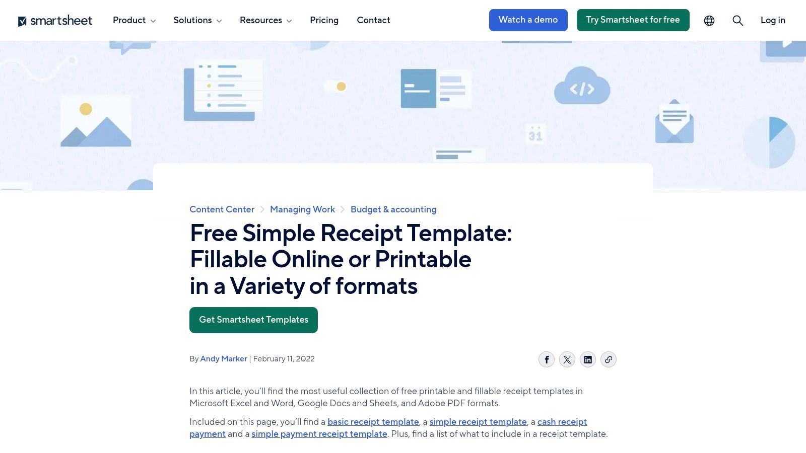 Smartsheet receipt template examples