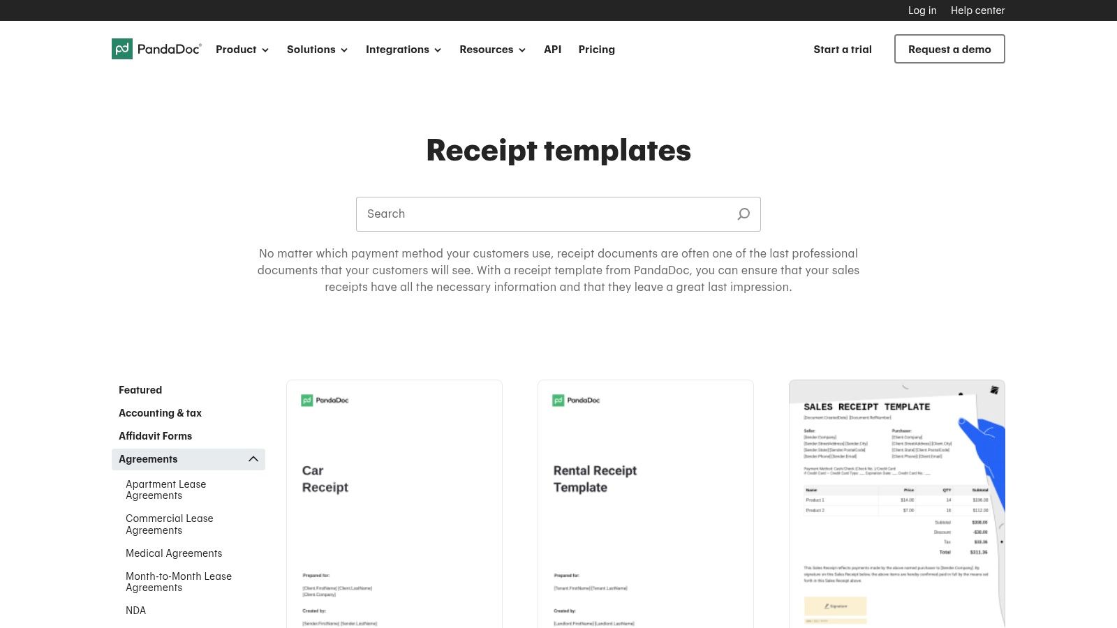 PandaDoc — Receipt Templates (e-sign capable)