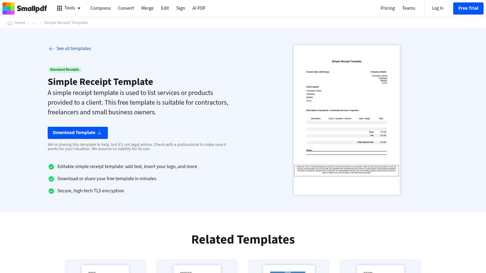 Smallpdf – Simple Receipt Template