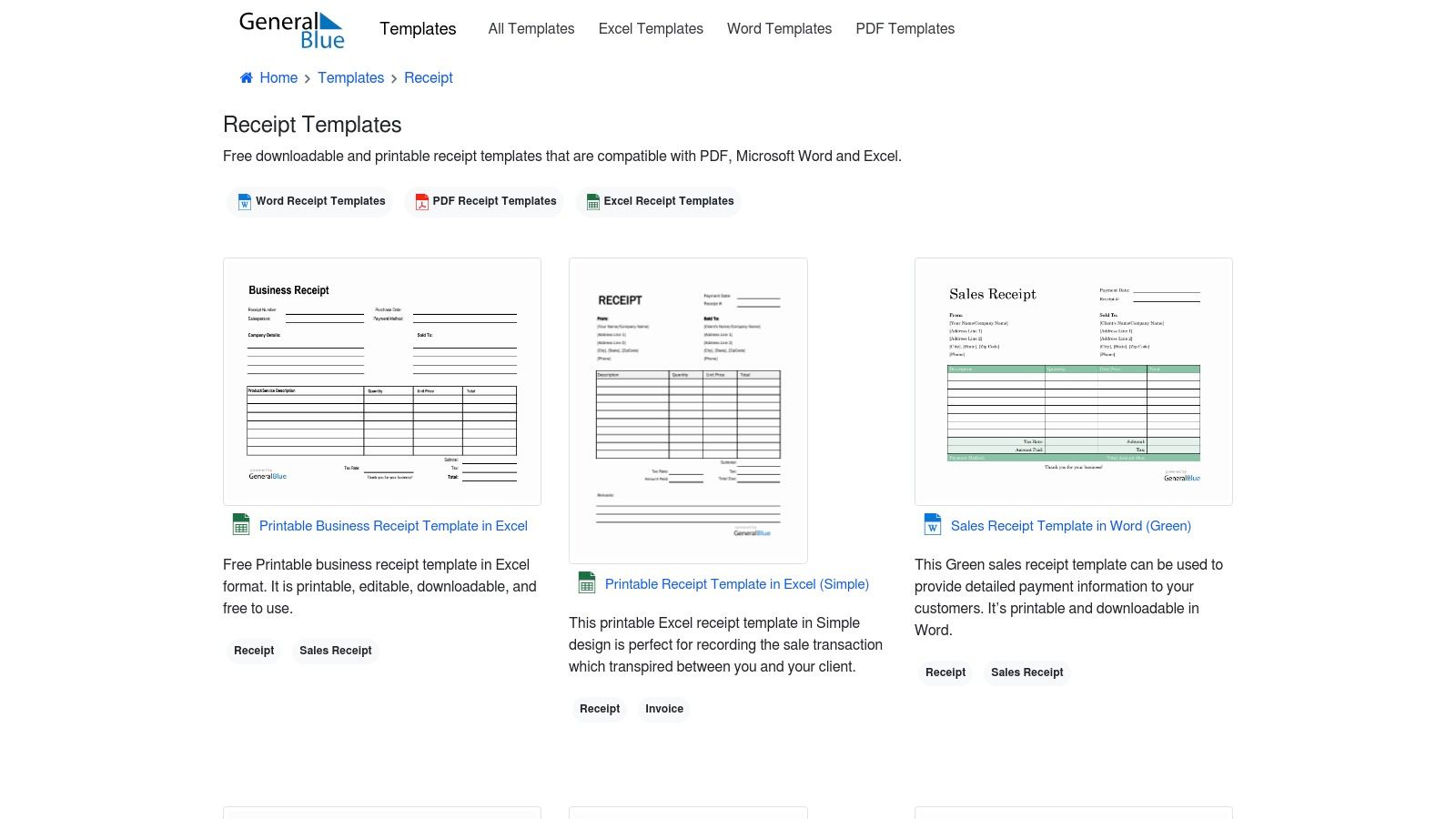 General Blue – Free Printable Receipt Templates