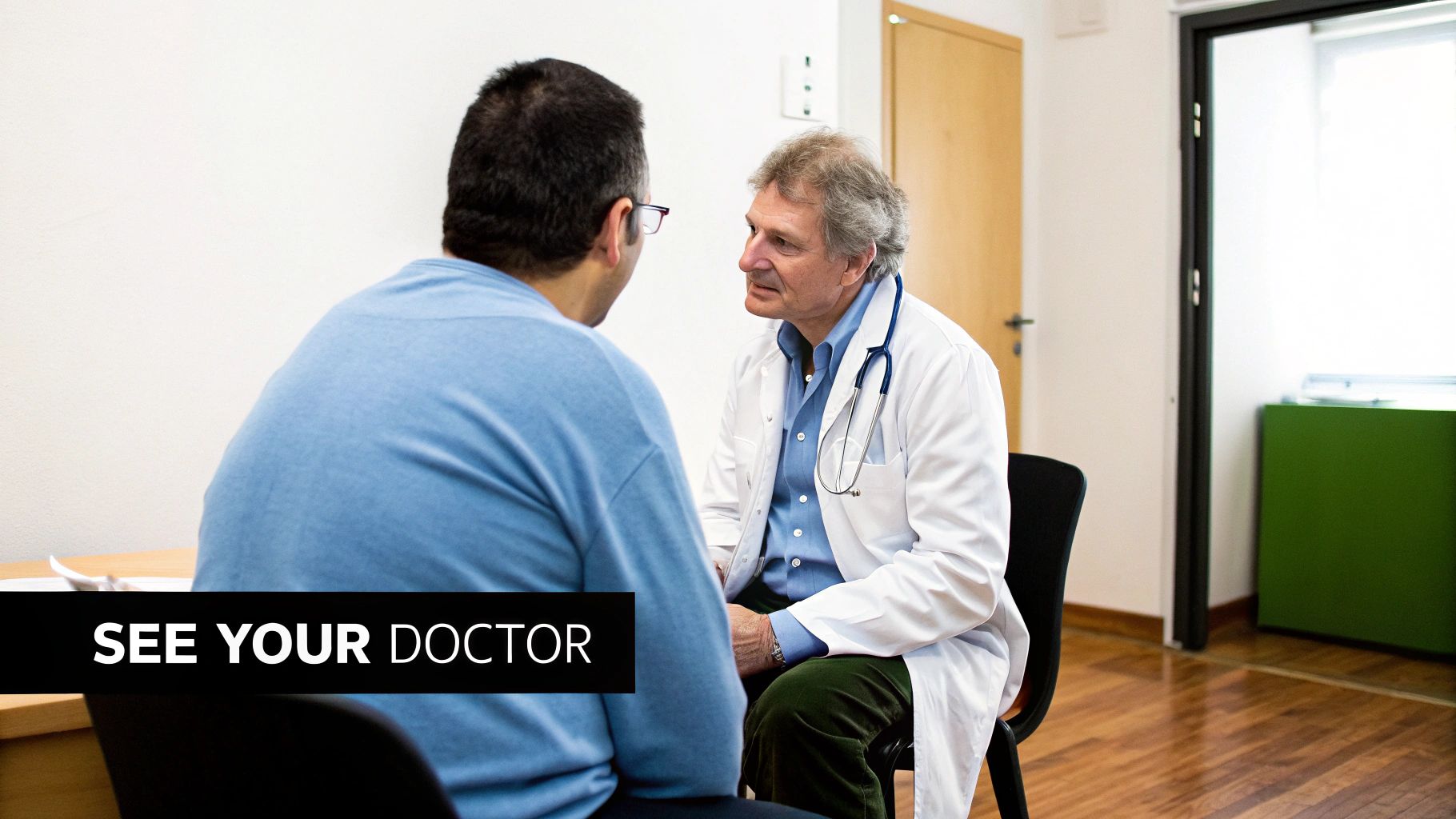 A doctor reviewing patient information on a tablet.