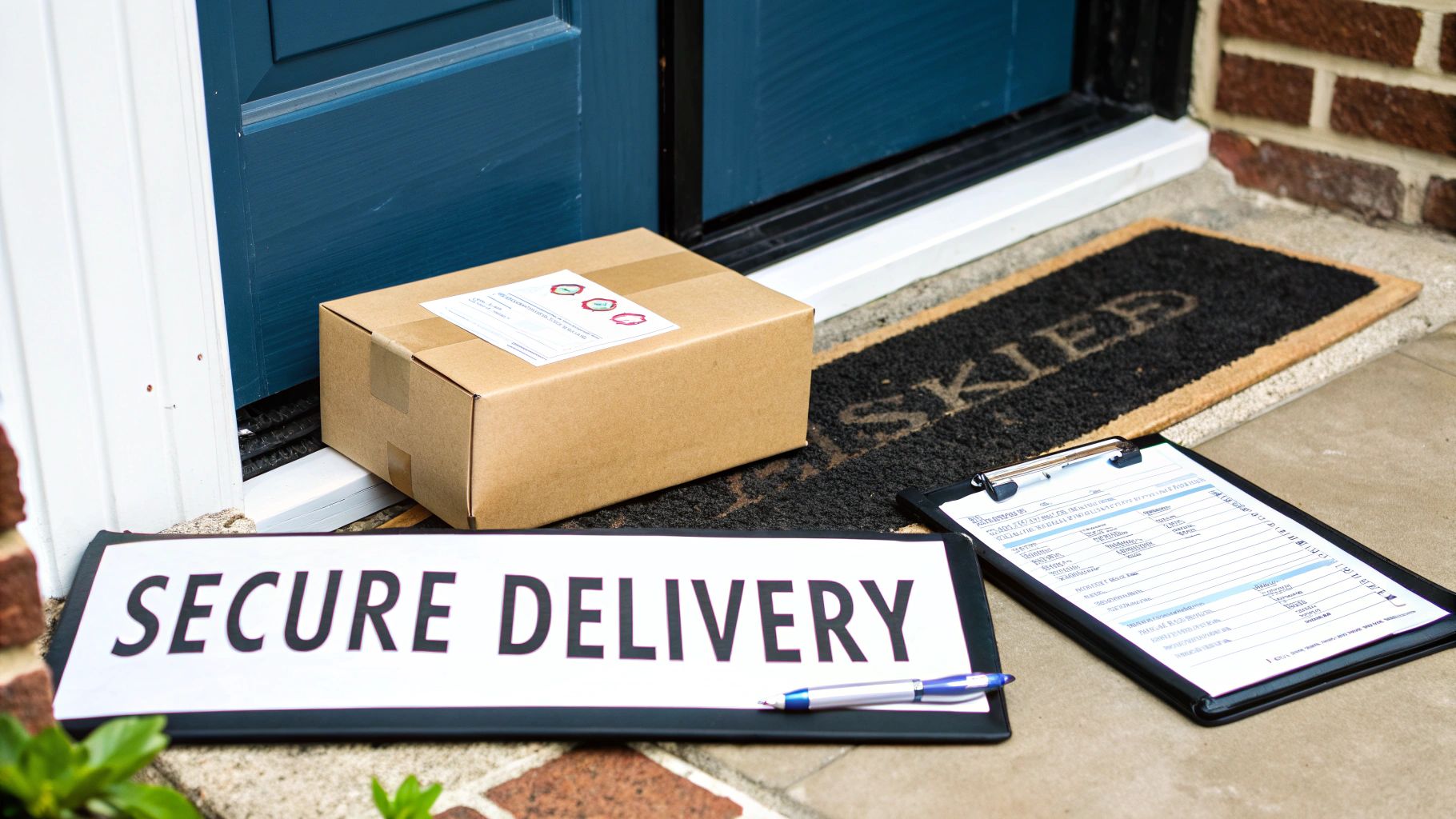 A discreet brown cardboard box being delivered to a residential doorstep, ensuring privacy.