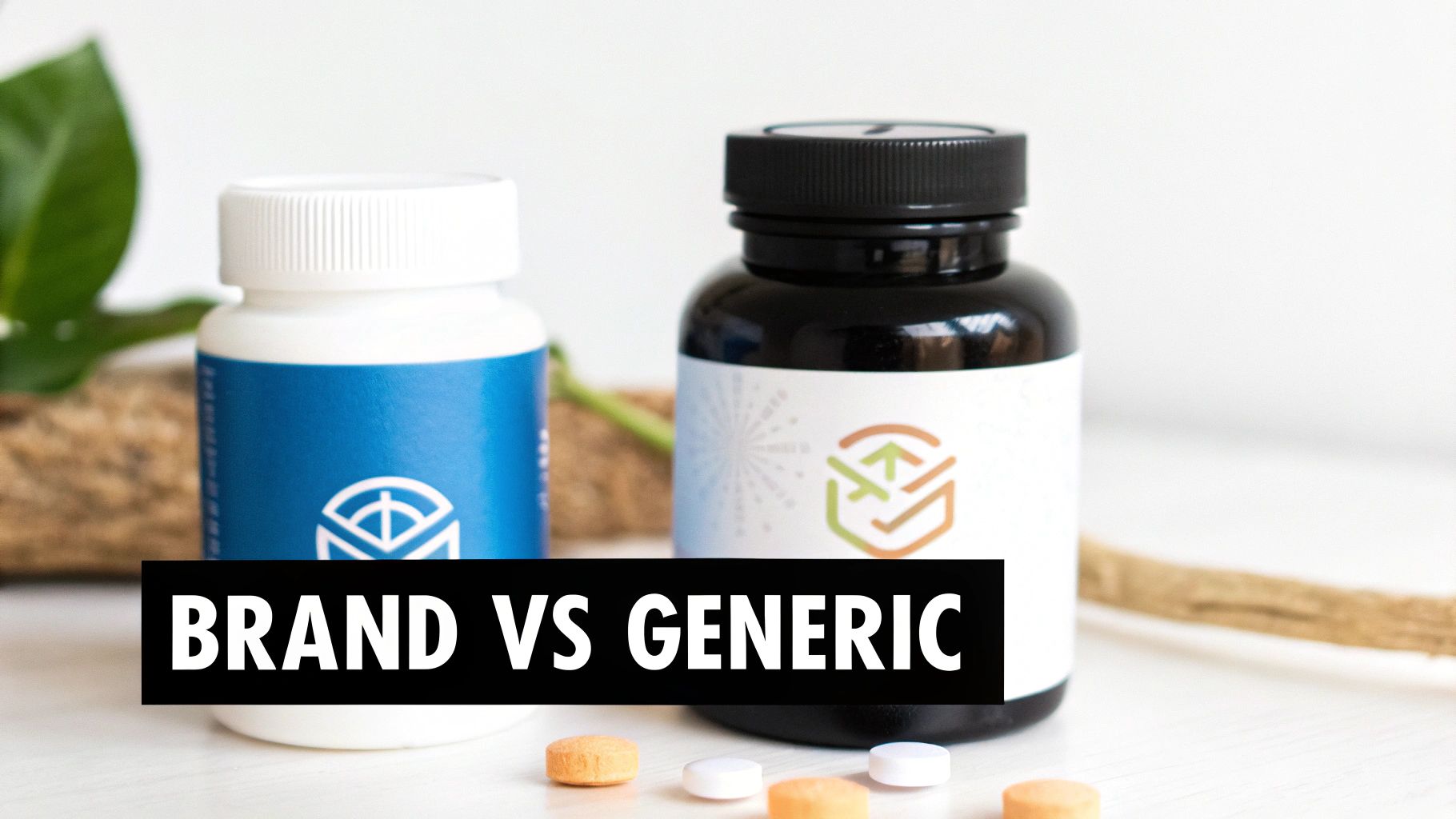 A pharmacist comparing two medication boxes, one brand-name Cialis and the other generic tadalafil.