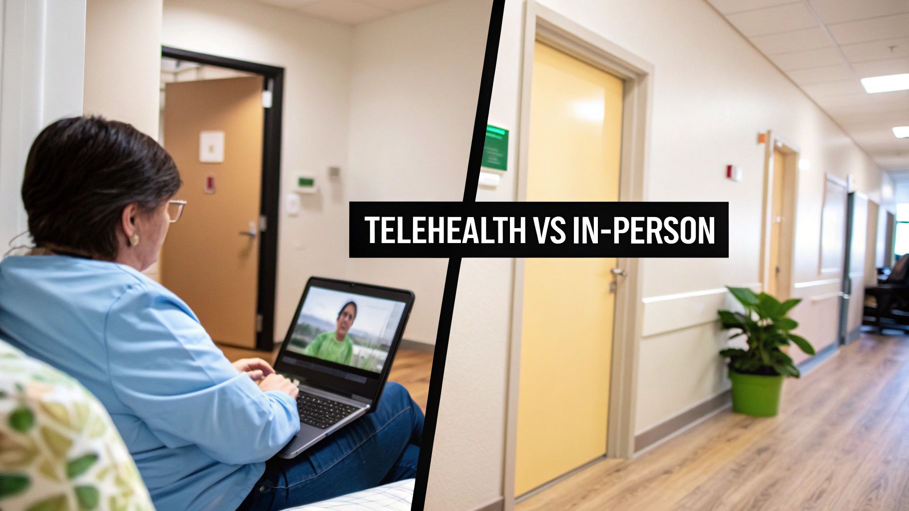A man sitting comfortably on his couch while having a video consultation on his laptop.