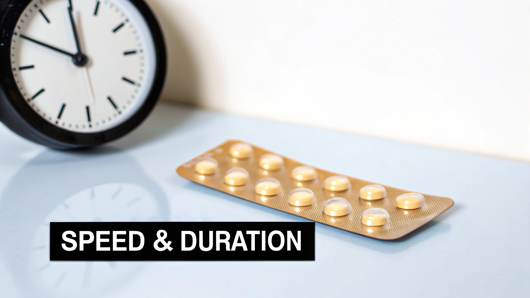 A stopwatch next to a calendar, symbolizing the comparison of speed and duration between Viagra and Cialis