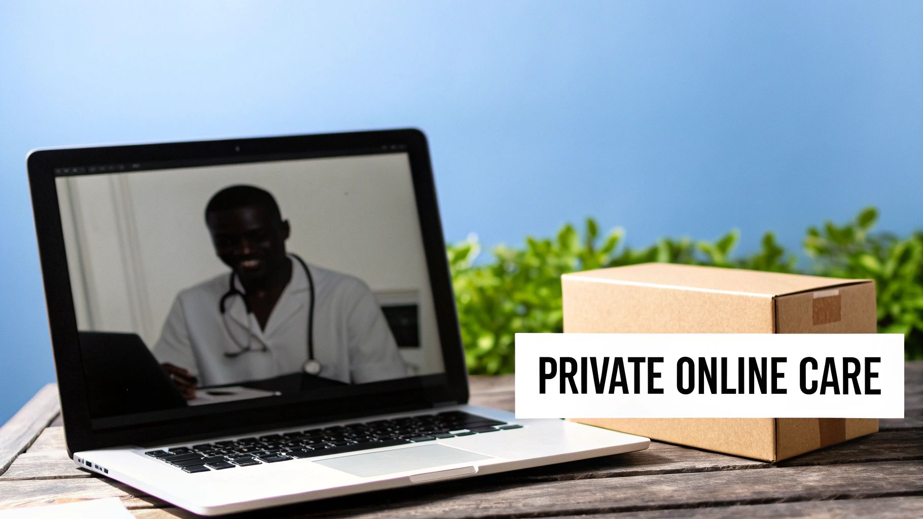 A man sitting comfortably at home on his laptop, engaging in a private telehealth consultation.