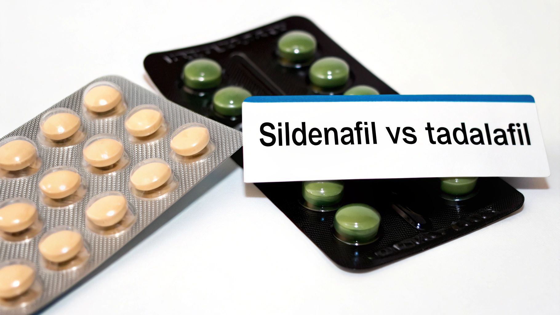 A microscopic view showing the chemical structures of sildenafil and tadalafil, illustrating their clinical differences.