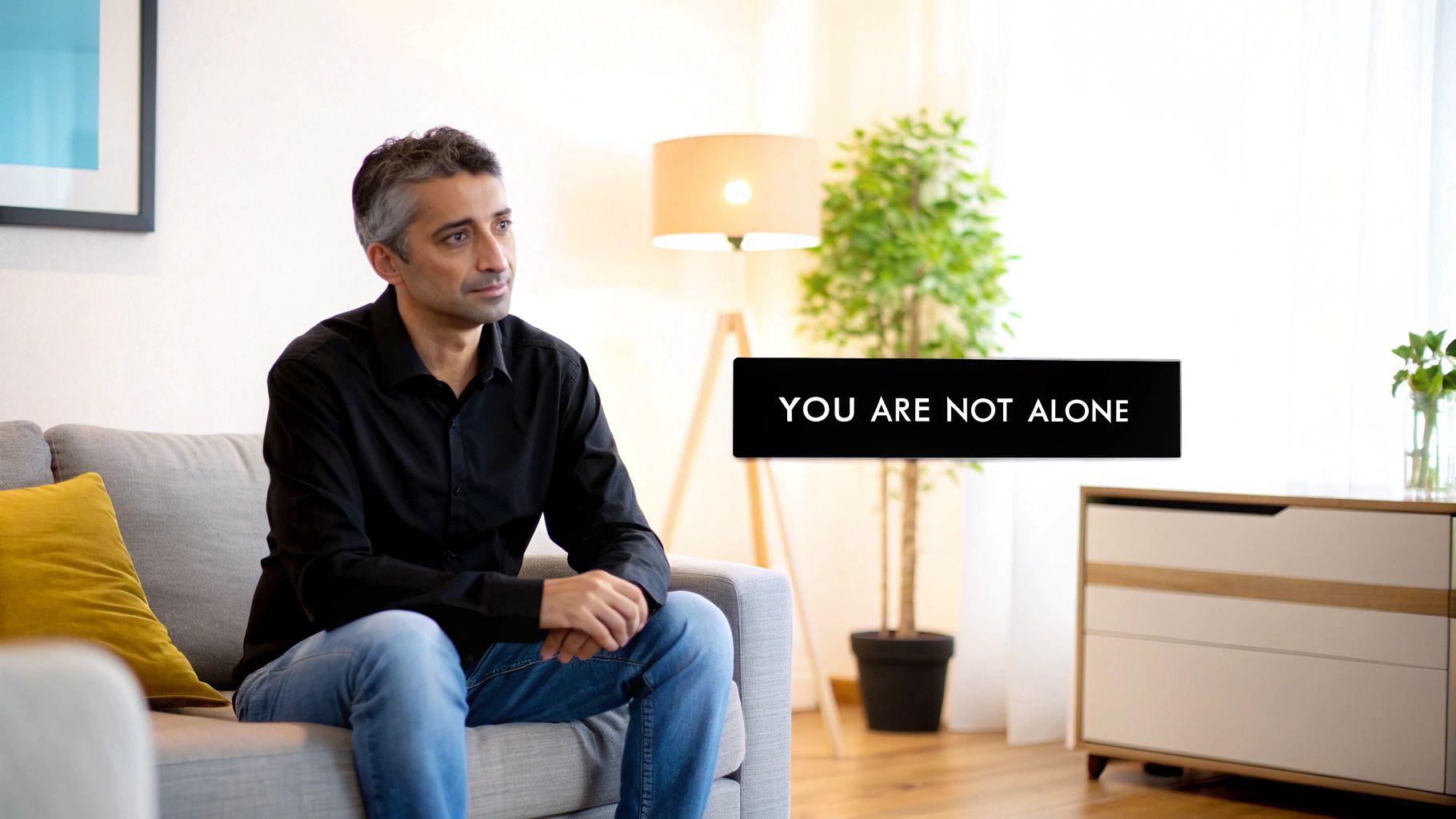 A couple in a supportive and intimate moment, representing sexual wellness