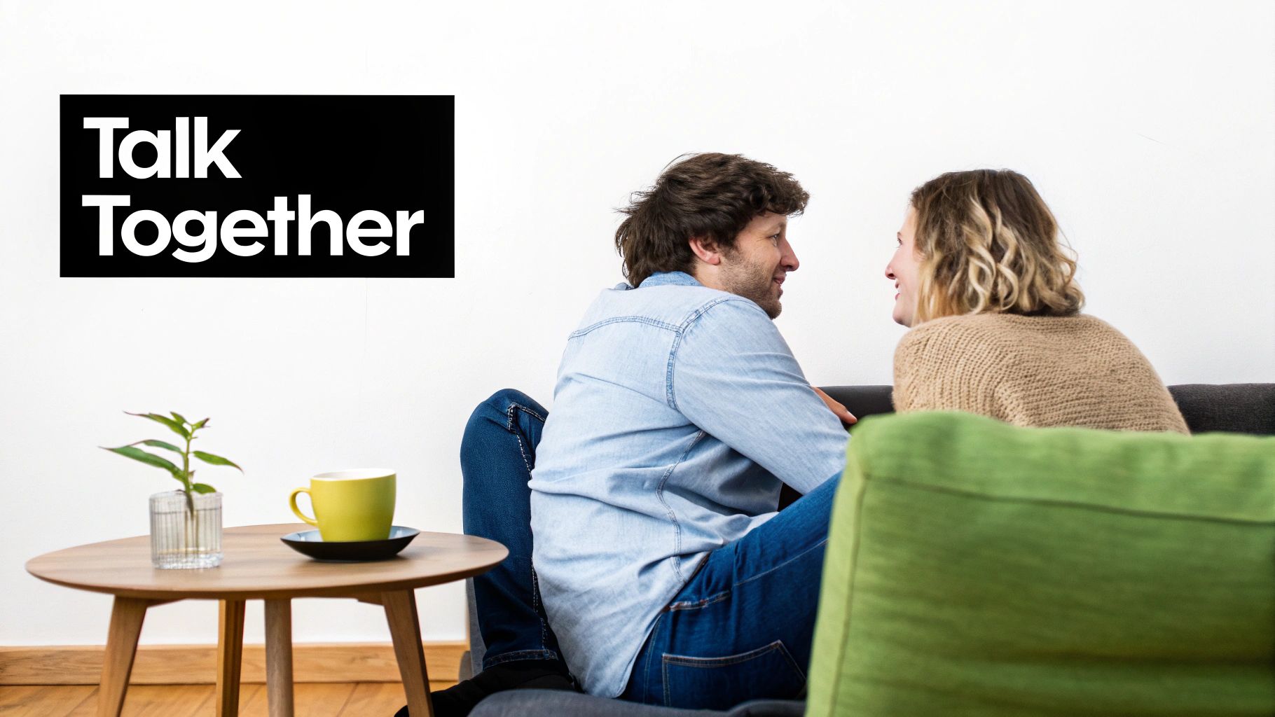 A couple talking openly and supportively, representing strong communication and partnership.