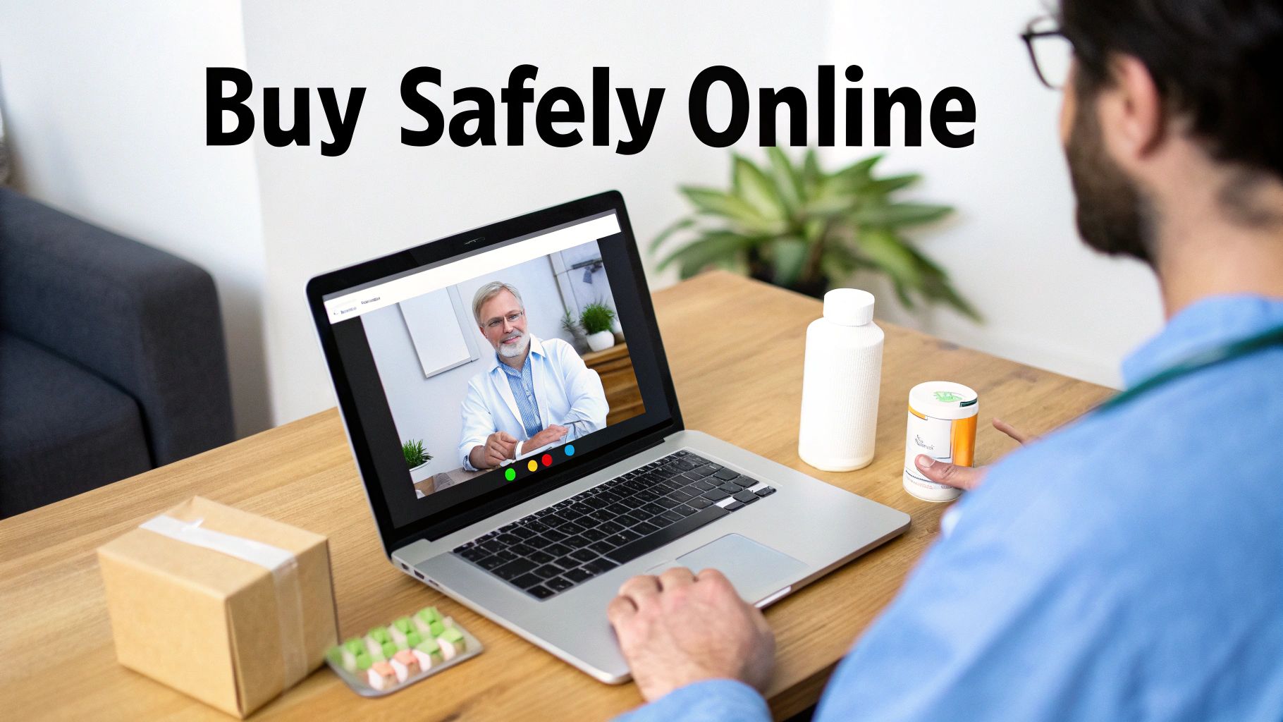 A person securely entering prescription details on a website, symbolizing safe online medication purchase.