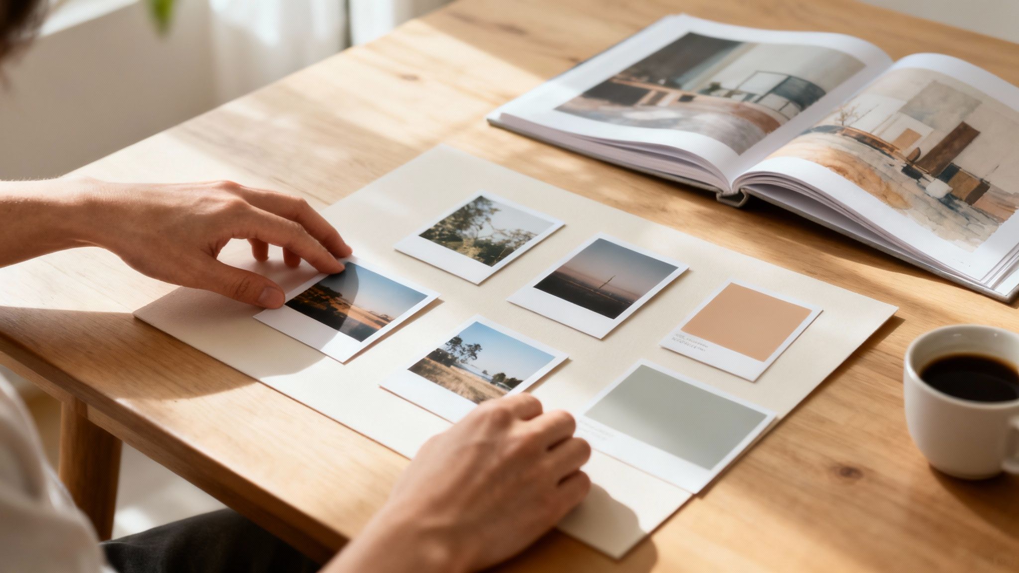 A discerning art patron closely examining an artist's portfolio in a well-lit gallery.