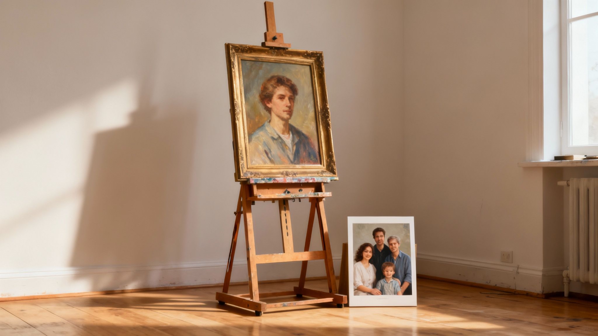 A detailed close-up of a custom oil painting of a dog, showing the rich texture and brushstrokes of the artwork.