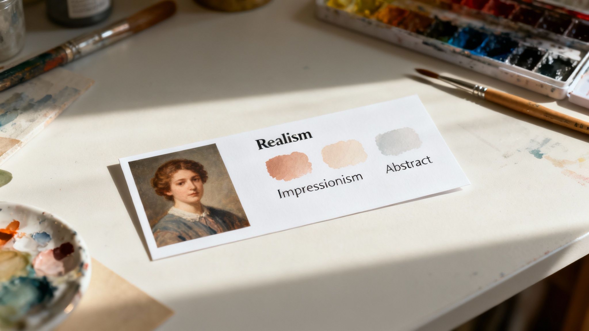 An artist's palette with vibrant oil paints and brushes, symbolizing the different stylistic choices available.