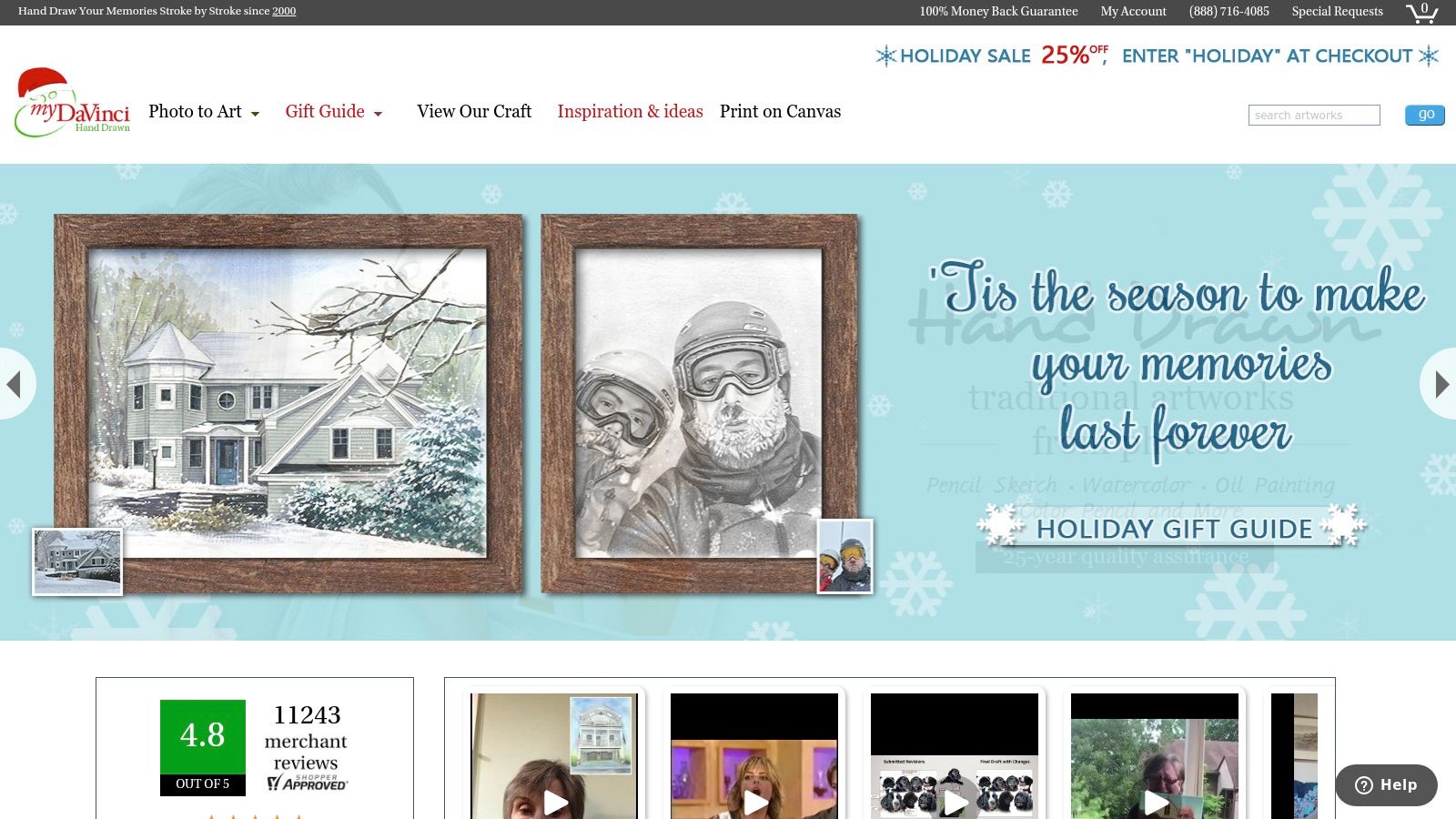 A grid of different art styles offered by myDaVinci, including oil painting, pop art, and caricatures.