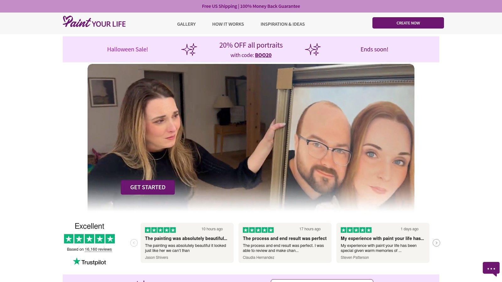 A grid of various custom portraits from different Etsy sellers, showcasing oil, watercolor, and digital styles for pets and people.