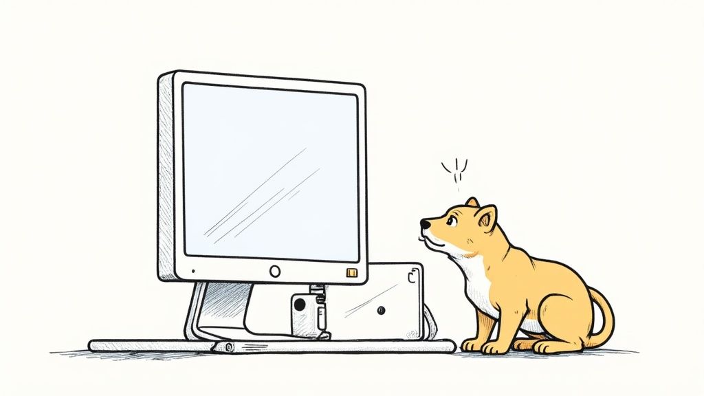 Eine Person blickt frontal auf einen korrekt positionierten Monitor an ihrem Arbeitsplatz.