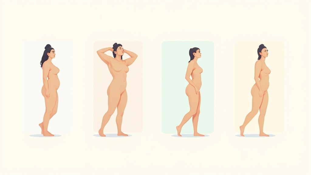 Eine Frau macht Dehnübungen für den Nacken an ihrem Schreibtisch.