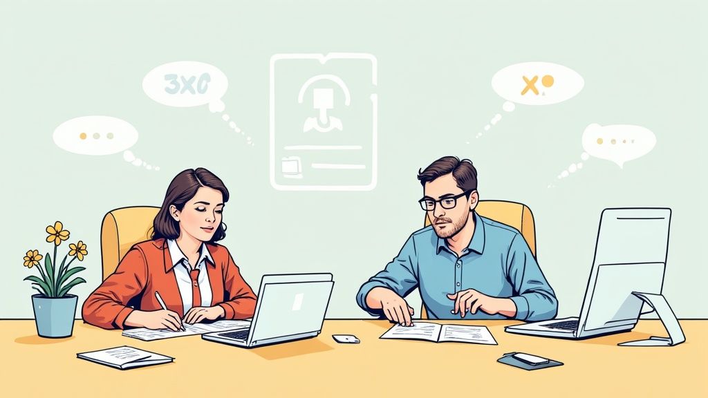 Ein gut organisierter Homeoffice-Arbeitsplatz mit Pflanzen und Zonen für verschiedene Aufgaben.