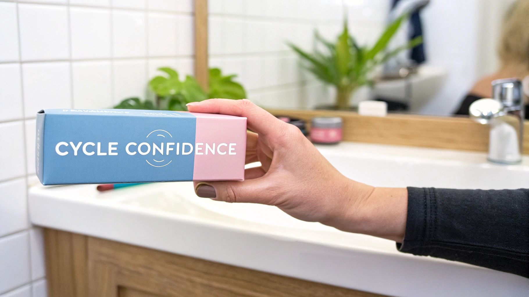 A person holding an organic tampon in its wrapper.